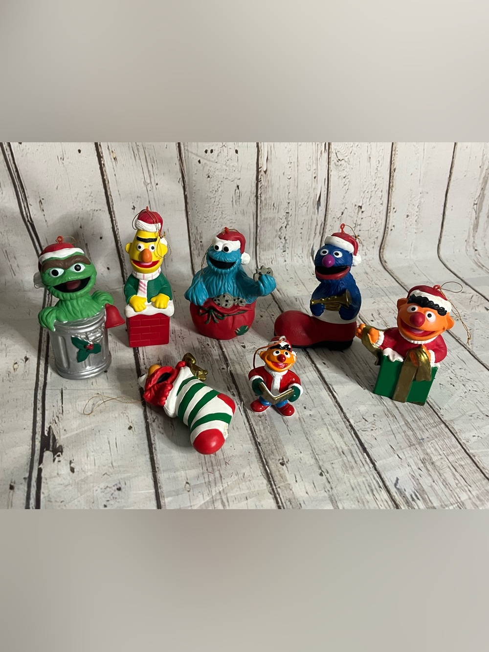 Vintage 1990s Sesame Street Collectible Christmas Ornaments Jim Henson Lot of 7
